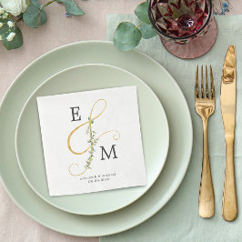 Monogram Gold Ampersand Eucalyptus Weddenschap Servet