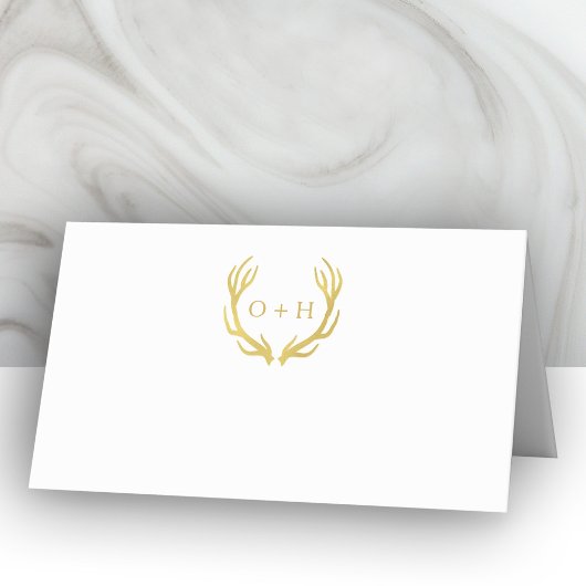 Monogram Gold Antlers | Weddenschap vouwkaarten Plaatskaartje