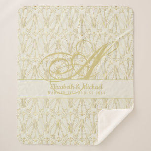 Monogram Gold ArtDeco Pas getrouwd Wedding Sherpa Deken