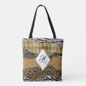 Monogram Gold Black Animal Print Safari Agate Tote Bag (Achterkant)