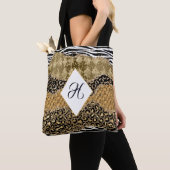 Monogram Gold Black Animal Print Safari Agate Tote Bag (Dichtbij)