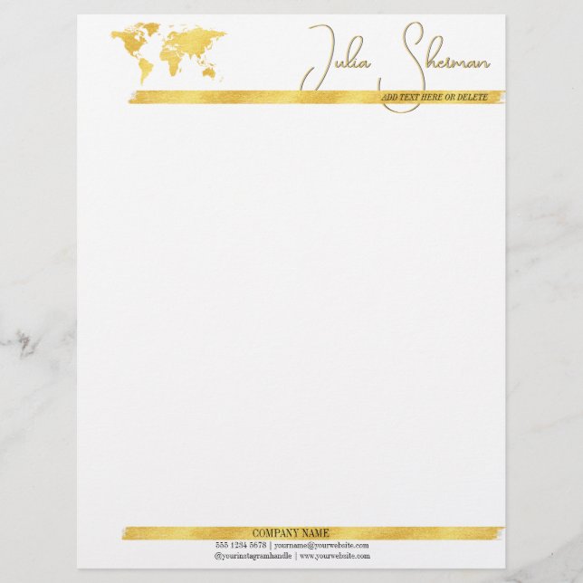 Monogram Gold Black Chic Modern Script minimalist Briefhoofd (Voorkant)