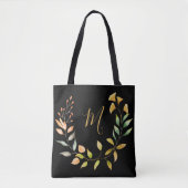 Monogram Gold Black Foliage-Waterverf Tote Bag (Voorkant)