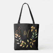Monogram Gold Black Foliage-Waterverf Tote Bag (Achterkant)