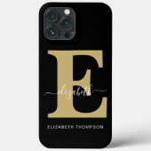 Monogram Gold Black Gepersonaliseerd Script Name Case-Mate iPhone Case (Achterkant)