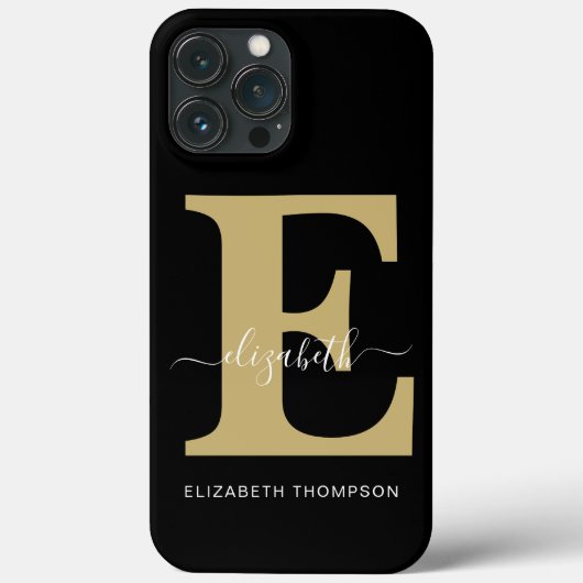Monogram Gold Black Gepersonaliseerd Script Name Case-Mate iPhone Case (Achterkant)