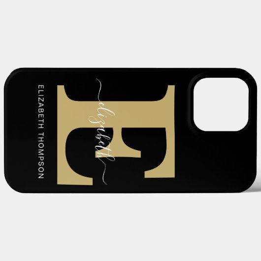 Monogram Gold Black Gepersonaliseerd Script Name Case-Mate iPhone Case (Achterkant (horizontaal))