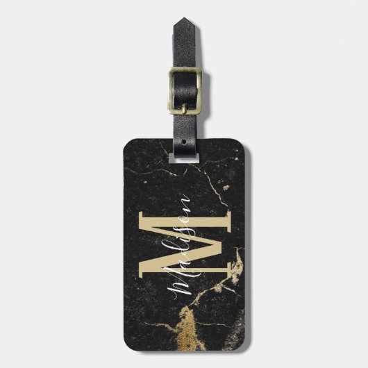 Monogram Gold Black Marmer Bagagelabel (Voorkant verticaal)