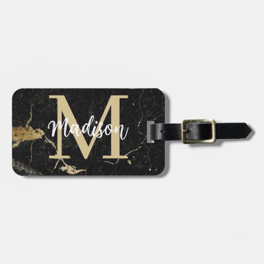 Monogram Gold Black Marmer Bagagelabel (Voorkant horizontaal)
