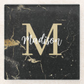 Monogram Gold Black Marmer Glazen Onderzetter (Voorkant)