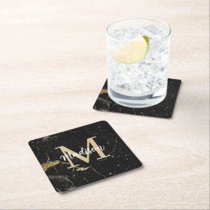 Monogram Gold Black Marmer Kartonnen Onderzetters