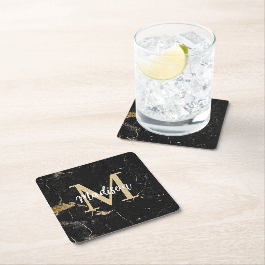 Monogram Gold Black Marmer Kartonnen Onderzetters (Insitu)