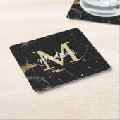 Monogram Gold Black Marmer Kartonnen Onderzetters (Schuin)