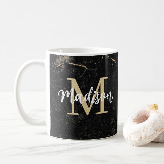 Monogram Gold Black Marmer Koffiemok (Met donut)