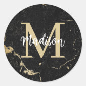 Monogram Gold Black Marmer Ronde Sticker (Voorkant)