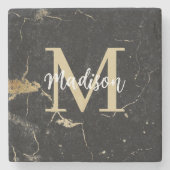 Monogram Gold Black Marmer Stenen Onderzetter (Voorkant)