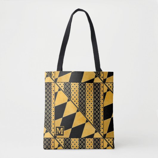 Monogram Gold Black Pattern Canvas tas (Voorkant)