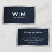 Monogram | Gold Blue Background Visitekaartje (Voorkant / Achterkant)