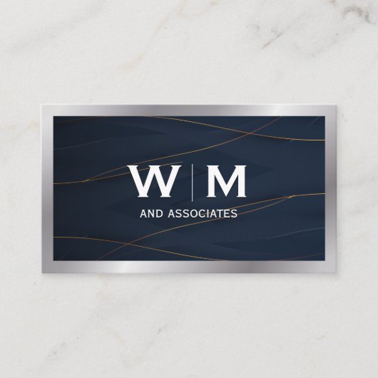 Monogram | Gold Blue Background Visitekaartje (Voorkant)