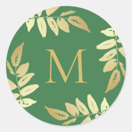 Monogram Gold Botanische Leaves Envelope Seal Ronde Sticker