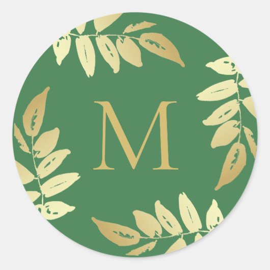 Monogram Gold Botanische Leaves Envelope Seal Ronde Sticker (Voorkant)