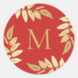 Monogram Gold Botanische Leaves Envelope Seal Ronde Sticker