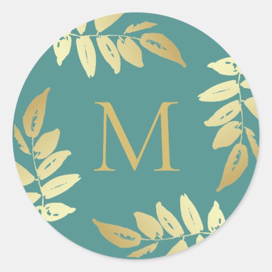 Monogram Gold Botanische Leaves Envelope Seal Ronde Sticker (Voorkant)