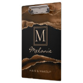Monogram Gold Brown Modern Marble Elegant Chic Klembord (Links)