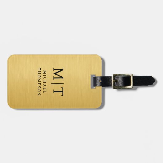 Monogram Gold Brushed Metallic Elegant Bagagelabel (Voorkant horizontaal)