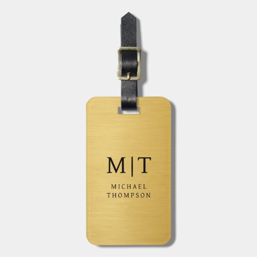 Monogram Gold Brushed Metallic Elegant Bagagelabel (Voorkant verticaal)
