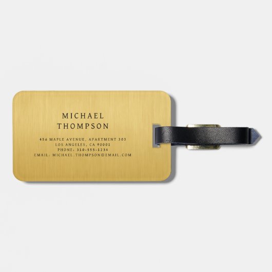 Monogram Gold Brushed Metallic Elegant Bagagelabel (Achterkant horizontaal)