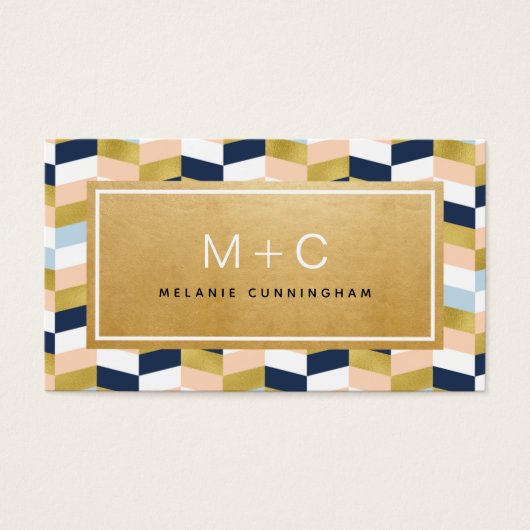 Monogram Gold Chevron Herringbone Visitekaartjes (Voorkant)
