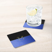 Monogram Gold Cirkel Blauw Faux Leder & Zwart Kartonnen Onderzetters (Insitu)