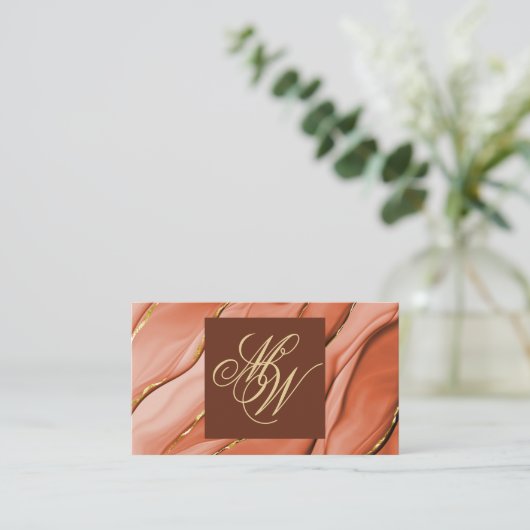 Monogram Gold Copper Ink Visitekaartje (Staand voorkant)