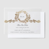 Monogram Gold Crest Classic Bewaar de datum Vellum Uitnodigingen (Offset)
