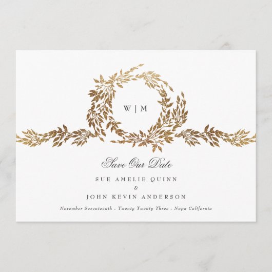 Monogram Gold Crest Classic Elegante trouwfoto Save The Date (Voorkant)