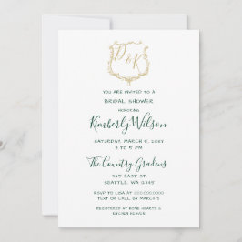 Monogram Gold Crest en Forest Green Vrijgezellenfe Kaart
