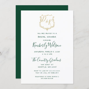 Monogram Gold Crest en Forest Green Vrijgezellenfe Kaart