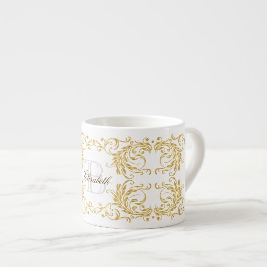 Monogram Gold Damask Espresso Kop (Voorkant rechts)