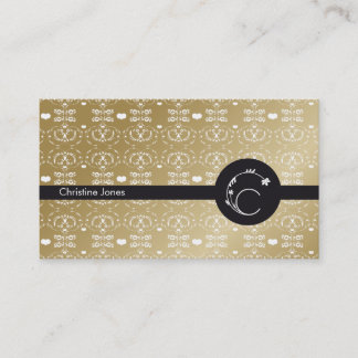 MONOGRAM GOLD DAMASK FLORAL LETTER C VISITEKAARTJE
