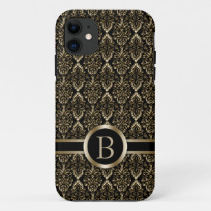 Monogram Gold Damask Pattern iPhone 11 Hoesje