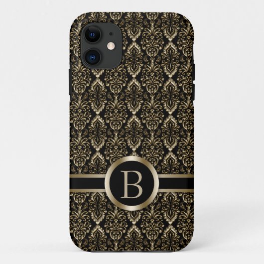 Monogram Gold Damask Pattern Case-Mate iPhone Case (Achterkant)
