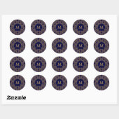 Monogram Gold en Blue Art Deco Pattern Ronde Sticker (Vel)