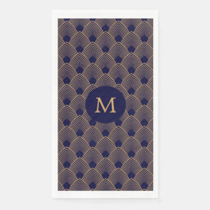 Monogram Gold en Blue Art Deco Pattern Servet