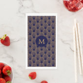 Monogram Gold en Blue Art Deco Pattern Servet (Insitu)