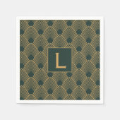 Monogram Gold en Emerald Green Art Deco Pattern Servet (Voorkant)