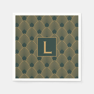 Monogram Gold en Emerald Green Art Deco Pattern Servet