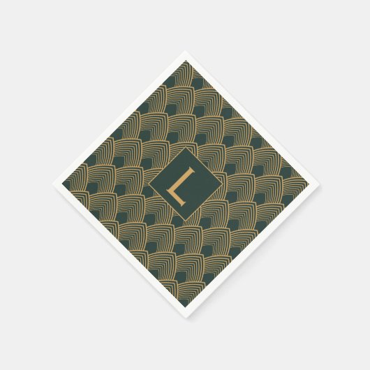 Monogram Gold en Emerald Green Art Deco Pattern Servet (Hoek)