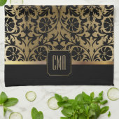 Monogram Gold en Floral Damask Pattern Kitchen Tow Theedoek (Gevouwen)