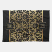 Monogram Gold en Floral Damask Pattern Kitchen Tow Theedoek (Horizontaal)
